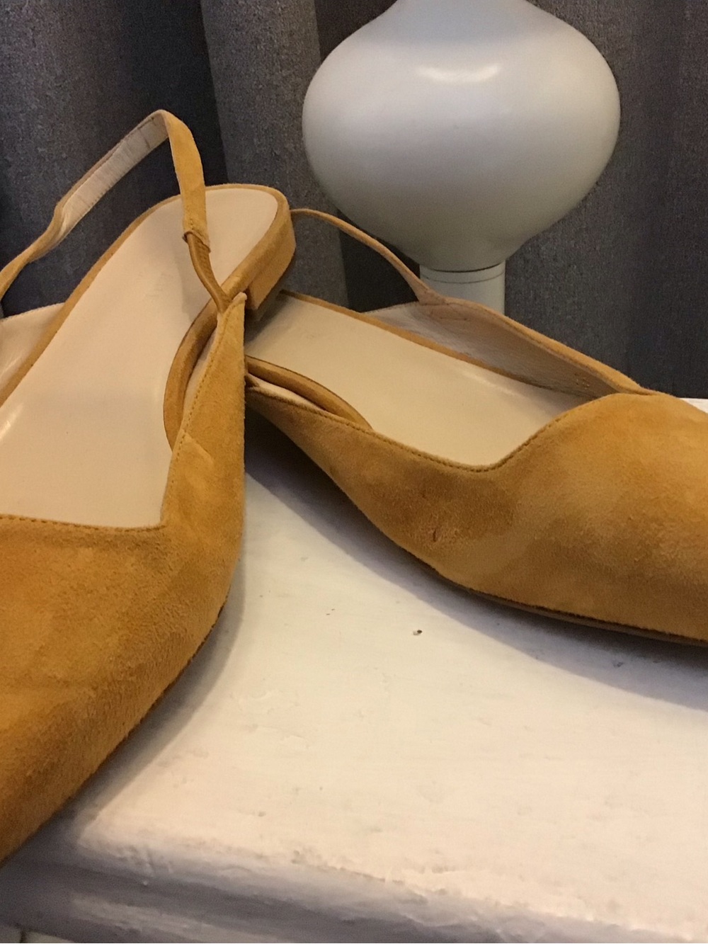 Everlane Suede Pointed-Toe Slingback Flats in Mustard